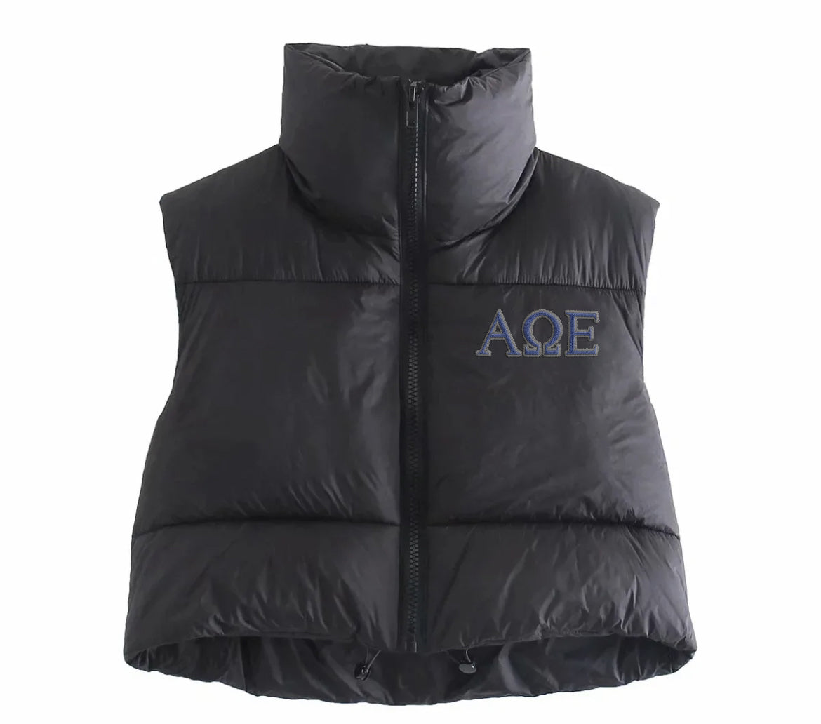 Alpha Omega Espilon Embroidered Puffer Vest