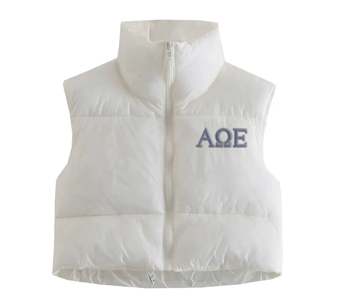 Alpha Omega Espilon Embroidered Puffer Vest