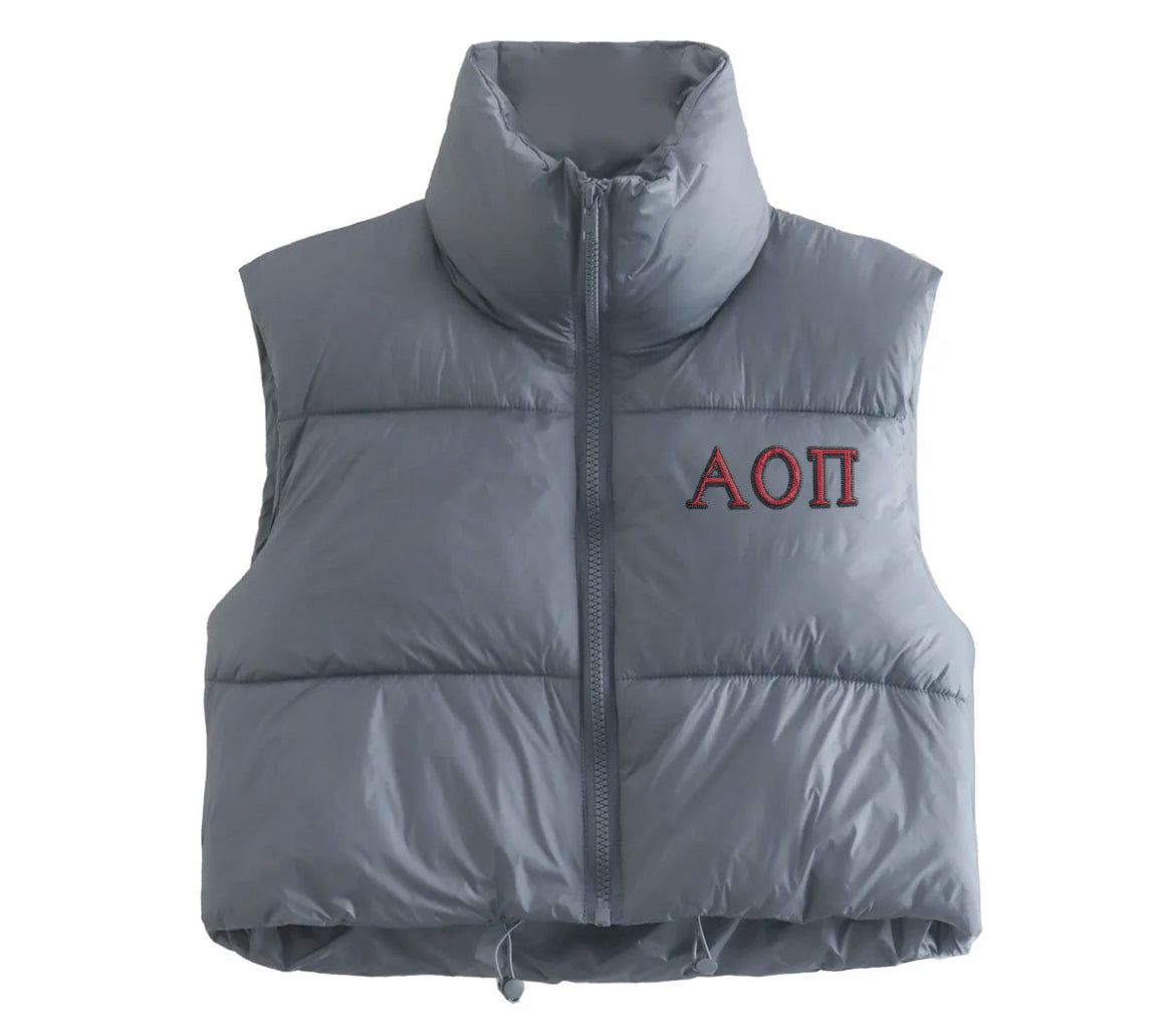Alpha Omicron Pi Embroidered Puffer Vest