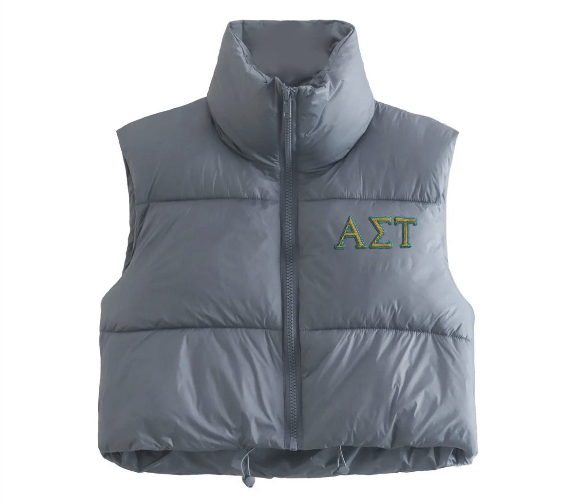 Alpha Sigma Tau Embroidered Puffer Vest