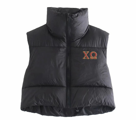 Chi Omega Embroidered Puffer Vest