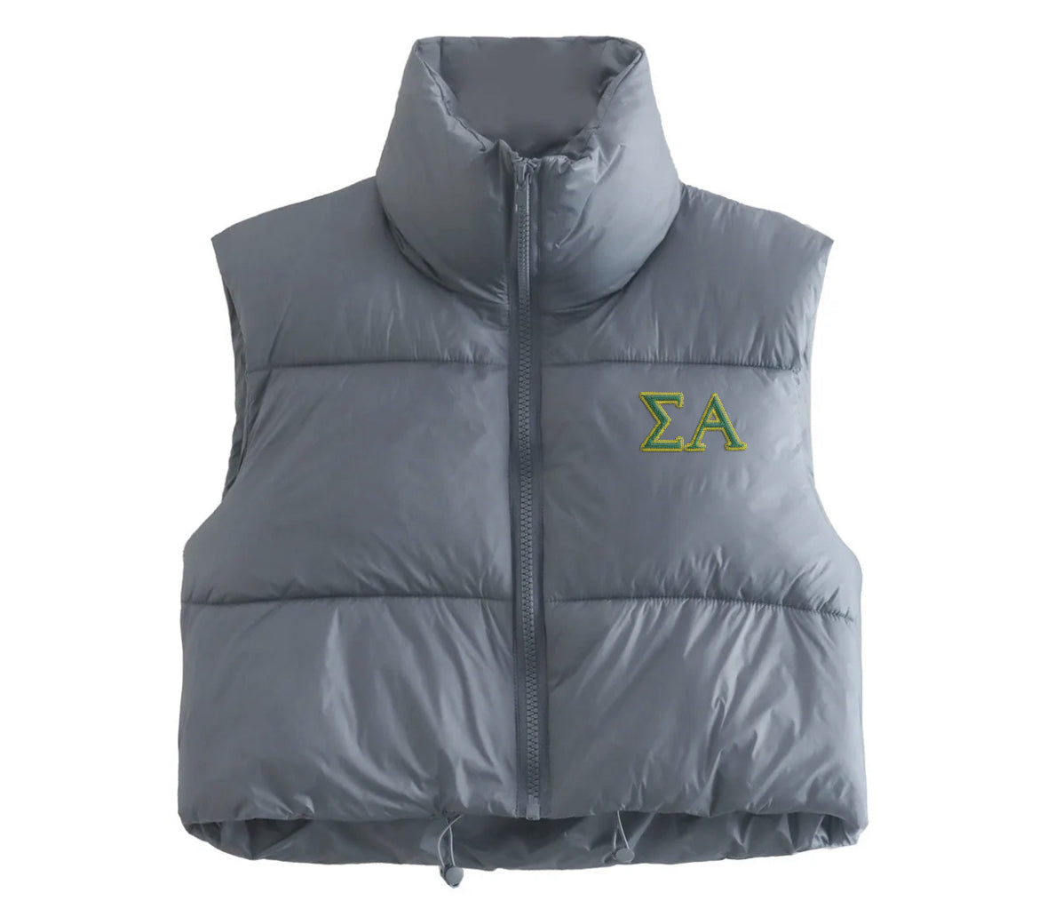 Sigma Alpha Embroidered Puffer Vest