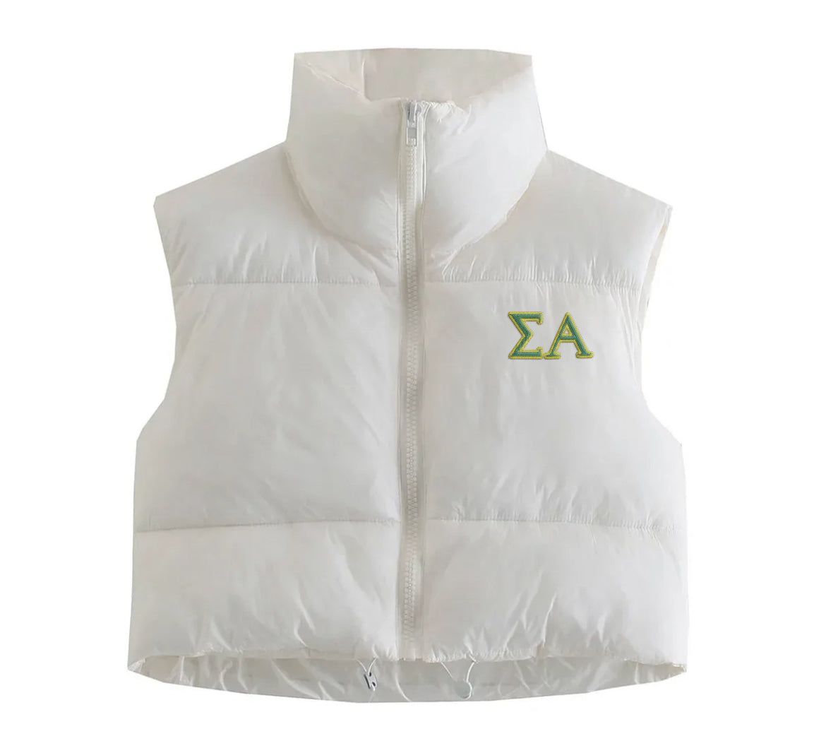 Sigma Alpha Embroidered Puffer Vest